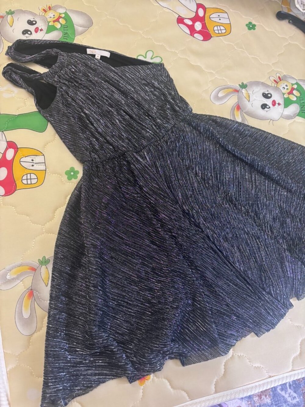 Maje Rimalda Black Silver Metallic Pleated Mini Dress FR 36 US 4